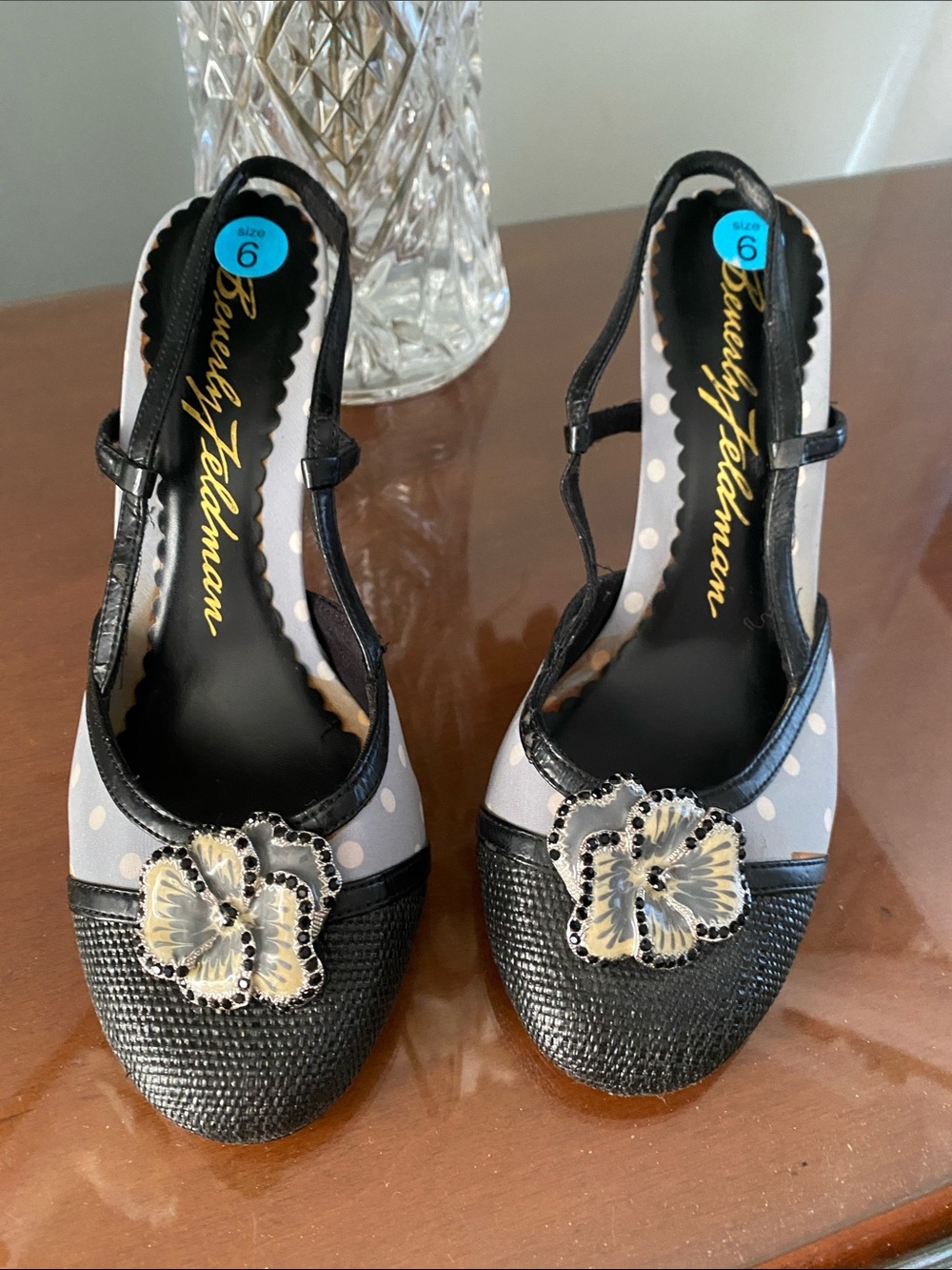 Beverly Feldman rockabilly sling back heels flower polkadot